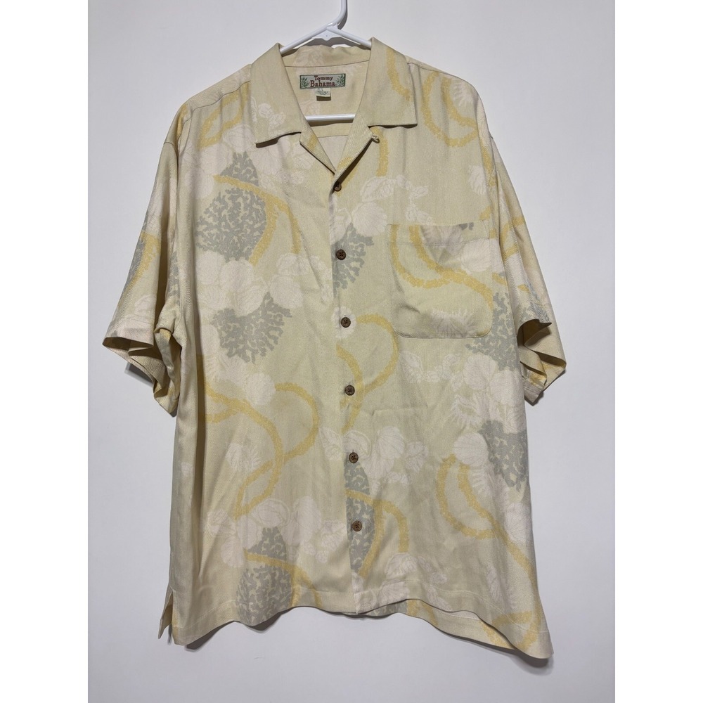 Tommy Bahama Button Multicolor Mens Size L Silk Short Sleeve Shirt Wear